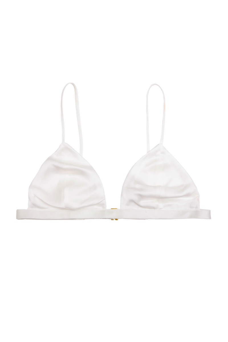 Ivy triangle bra in ivory organic silk – soft cup sustainable lingerie by HERTH, front view