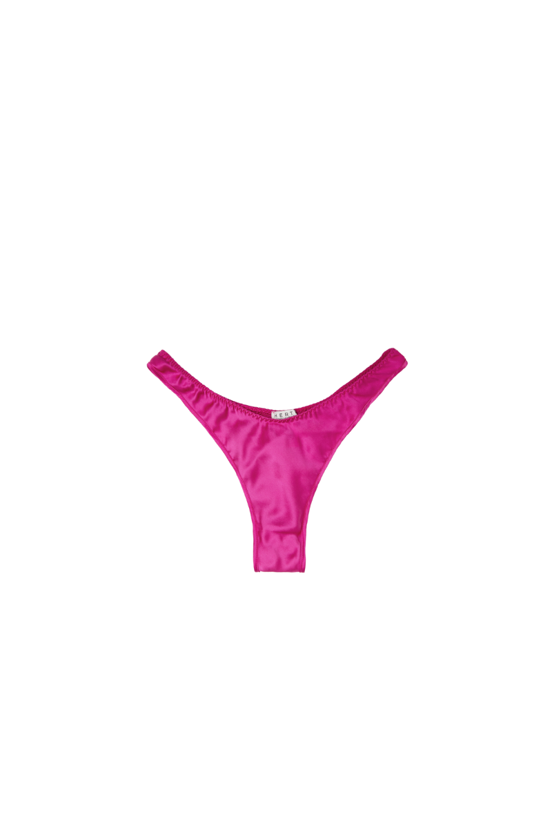 Jude high cut leg panty in hot pink organic silk — vibrant and sustainable lingerie piece crafted by HERTH with GOTS-certified silk.