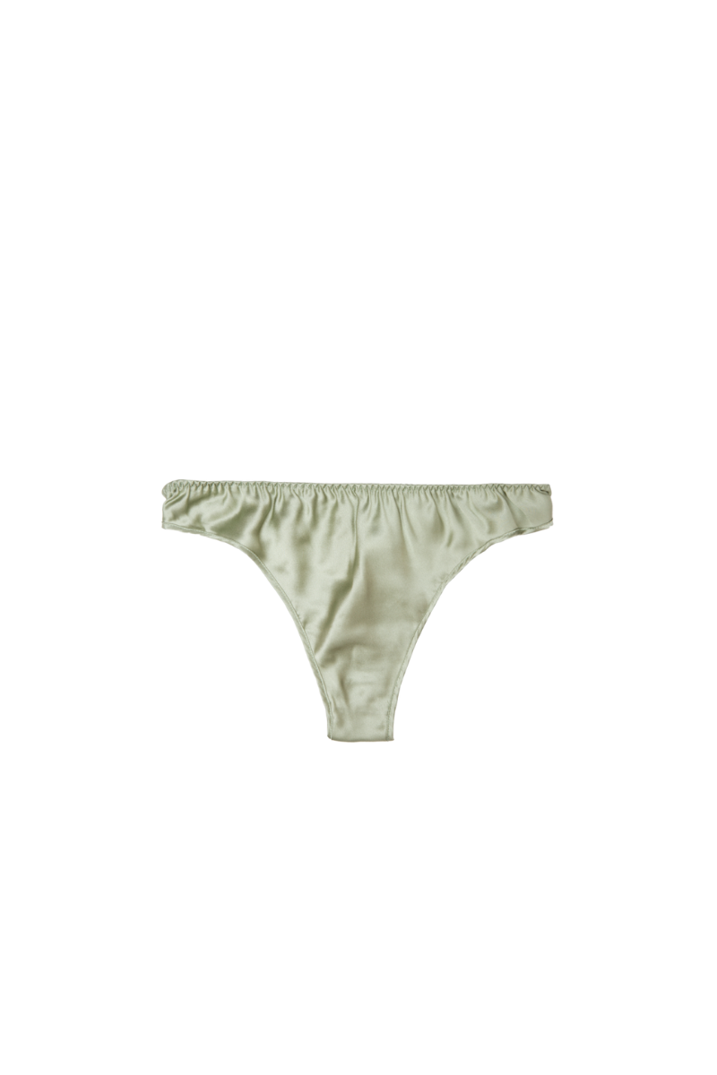Lea mid rise panty in Green Tea organic silk — soft, sustainable lingerie piece crafted by HERTH with GOTS-certified silk.