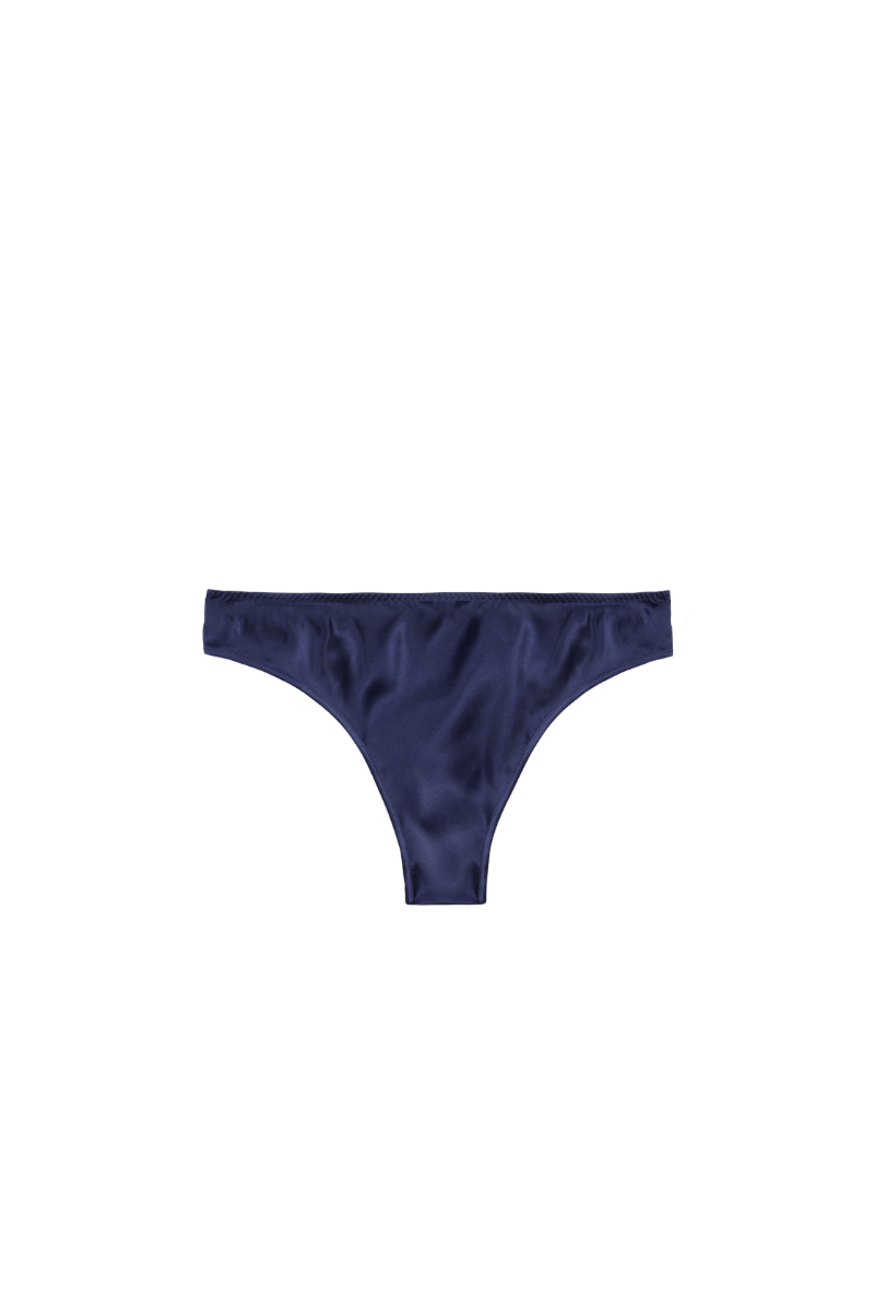 Lea mid rise panty in navy blue organic silk — sophisticated luxury lingerie piece crafted sustainably by HERTH.