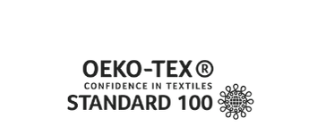 Logo STANDARD 100 by OEKO-TEX® – international certification ensuring HERTH textiles are tested for harmful substances and safe for skin.