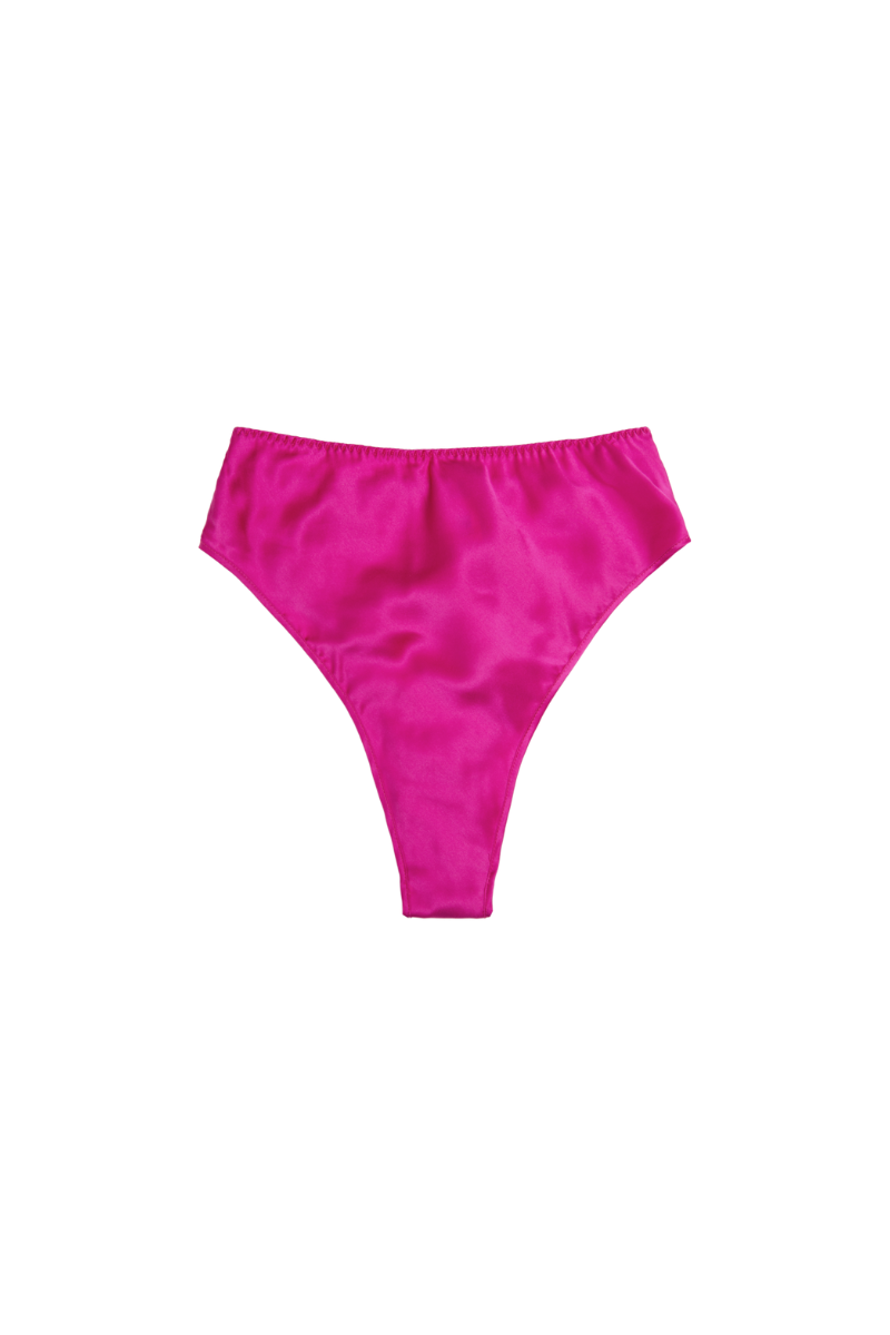 Thea high-rise panty in hot pink organic silk — consciously crafted from GOTS-certified silk for bold, sustainable comfort by HERTH.
