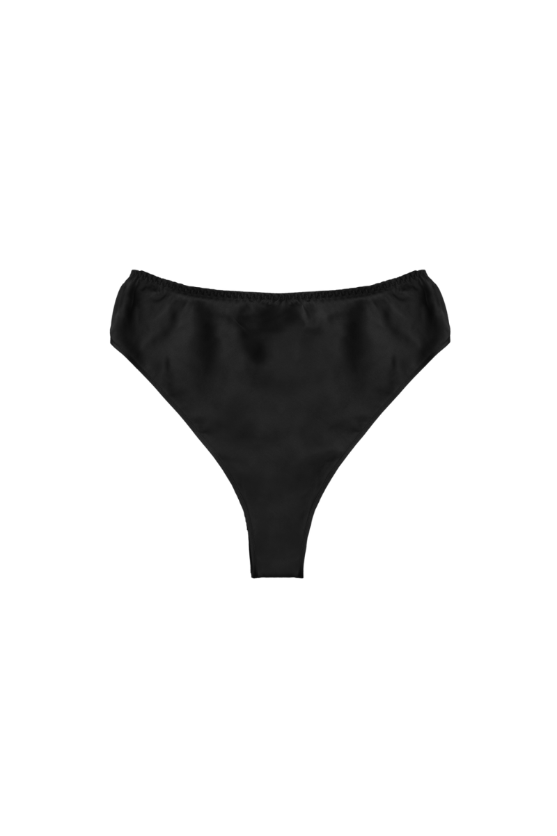Thea high-waist panty in black — timeless and elegant silhouette in GOTS-certified organic silk by HERTH.