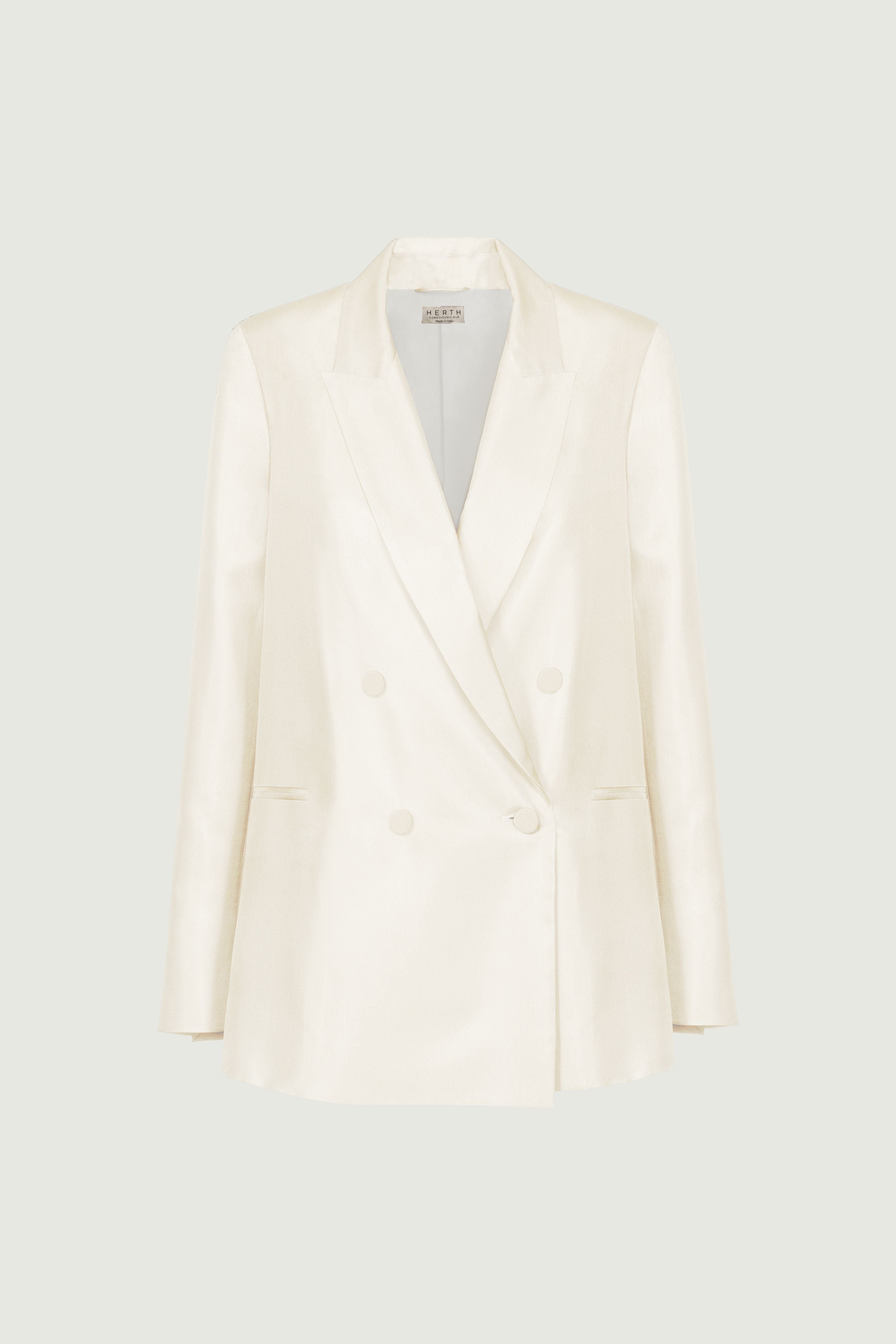 HERTH Uma double-breasted blazer in Almond organic silk, Made in Italy
