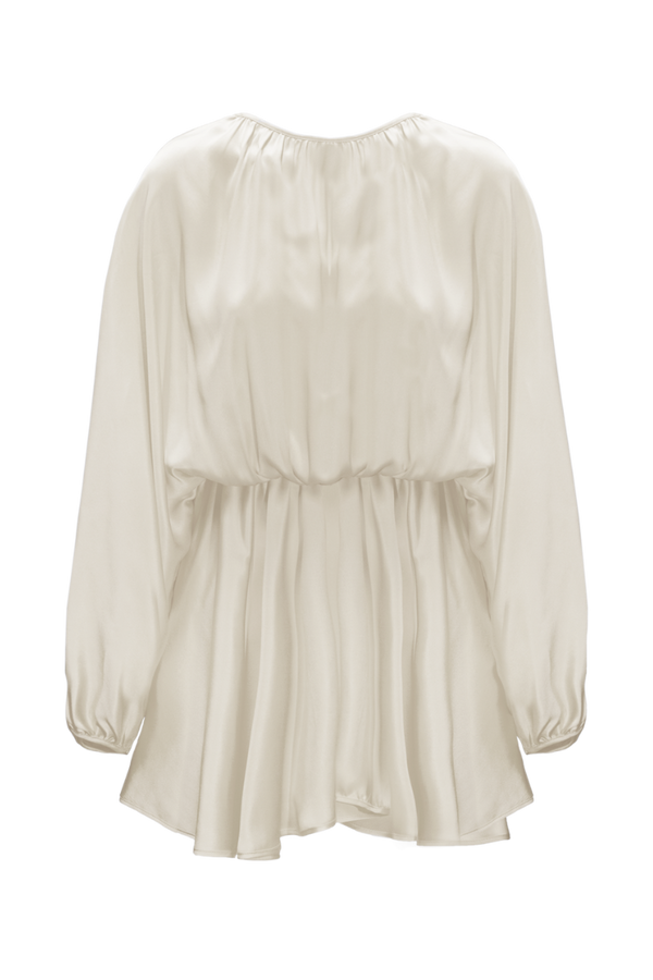 EMA ALMOND: GOTS ORGANIC SILK MINI DRESS