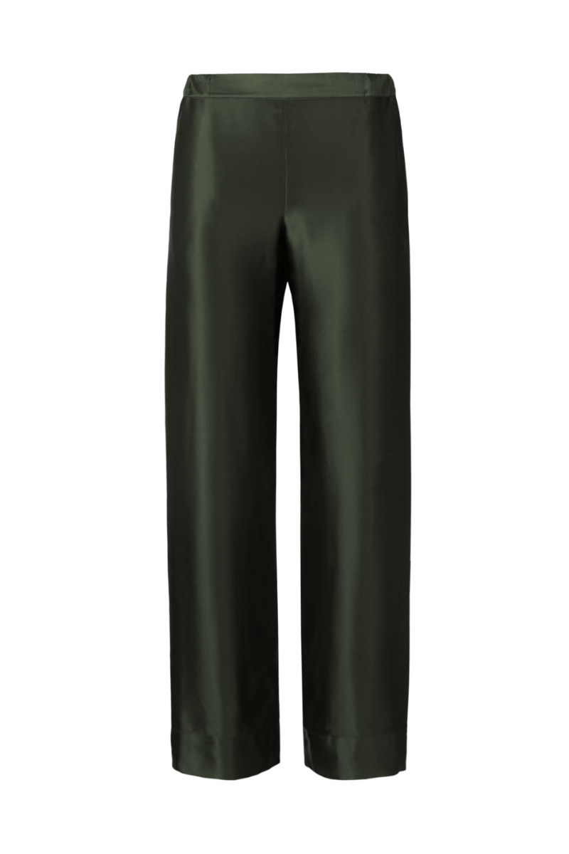 Zeno trousers in green organic silk – conscious and timeless womenswear by HERTH