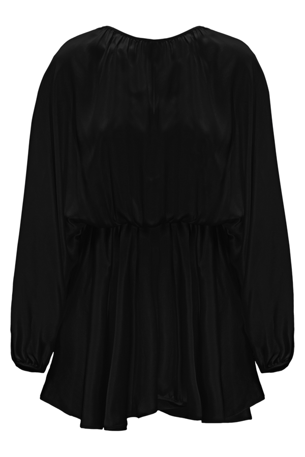 EMA: BLACK GOTS ORGANIC SILK MINI DRESS